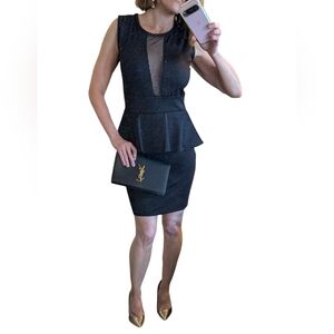 Pinc Black Peplum Mesh Midi Dress M